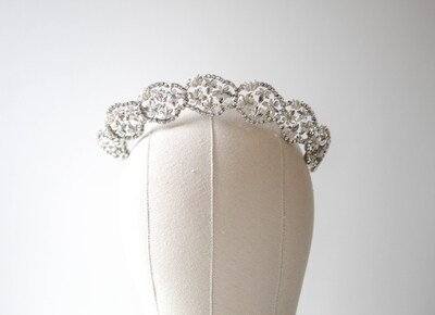 Silver Bridal tiara with White opal and clear crystals, Floral Wedding crown for bride, Wedding hair accessory - image1